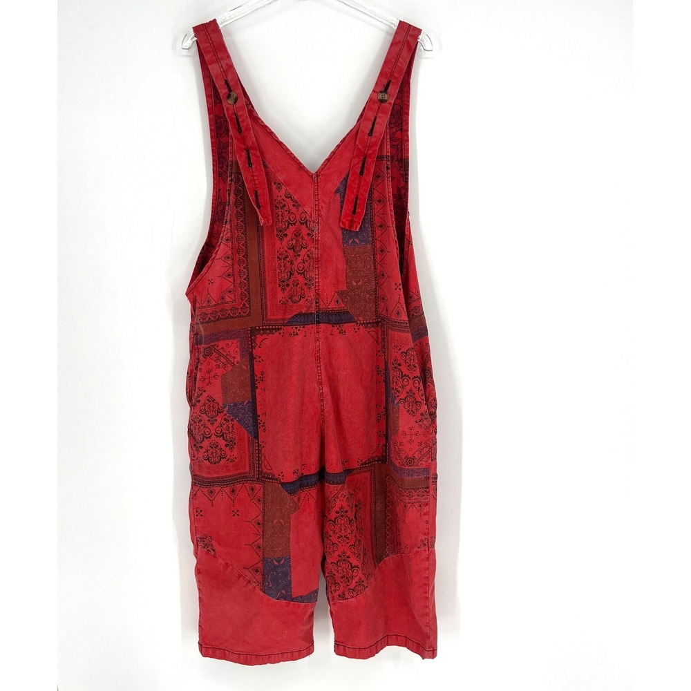 Monthorigin Overalls Womens OS Red Patchwork Boho Lagenlook Garden‎ Peasant